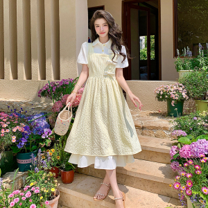 RM19467#夏季森系甜美假两件连衣裙女法式小个子奶乖温柔风长裙子