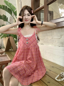 TR40440# 韩版多巴胺爱心提花日系减龄可爱绑带吊带连衣裙 服装批发女装批发服饰货源