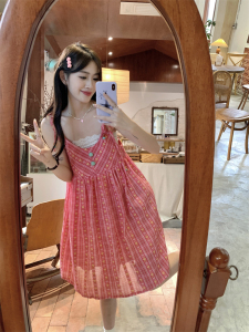TR40440# 韩版多巴胺爱心提花日系减龄可爱绑带吊带连衣裙 服装批发女装批发服饰货源