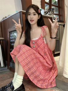 TR40440# 韩版多巴胺爱心提花日系减龄可爱绑带吊带连衣裙 服装批发女装批发服饰货源