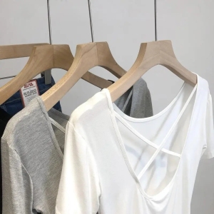 RM15526#美背镂空莫代尔棉交叉短袖T恤女ins夏季修身显瘦垂感露背薄款上衣