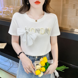 RM15856#夏季新款欧货重工钉珠短袖T恤女设计感小众立体图案上衣