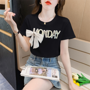 RM15856#夏季新款欧货重工钉珠短袖T恤女设计感小众立体图案上衣