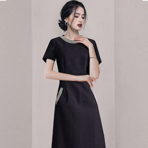 RM15660#新款夏高级感修身名媛气质时尚小黑裙女装洋气时尚减龄圆领短裙子