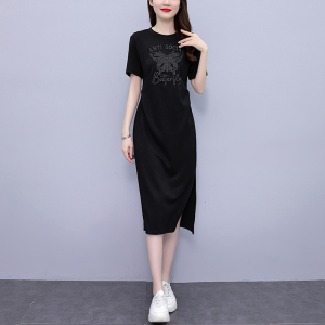 RM16492#网红爆款休闲连衣裙女夏季收腰显瘦气质高级感中长款正肩t恤裙子