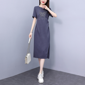 RM16492#网红爆款休闲连衣裙女夏季收腰显瘦气质高级感中长款正肩t恤裙子