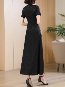 TR36036# 新中式黑色连衣裙气质修身夏新款高级感优雅改良长款旗袍裙女 服装批发女装服饰货源