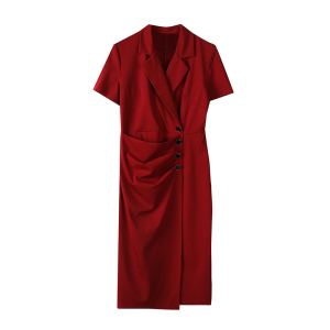 RM15965#夏季新款红色修身西装裙连衣裙女高级感气质赫本风收腰a字裙