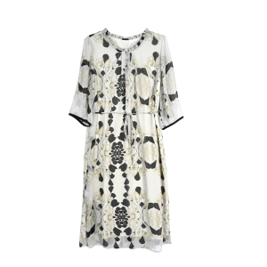 RM15967#夏季新款七分袖直筒连衣裙显瘦气质抽绳短袖连衣裙