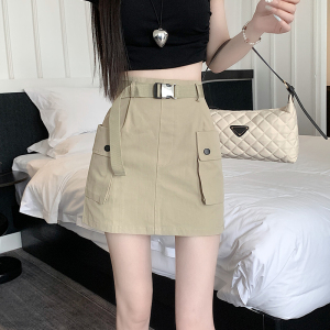 RM15533#夏辣妹口袋设计工装短裙女高腰显瘦a字包臀半身裙配腰带
