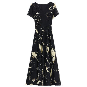 RM19382#真丝雪纺连衣裙2023女新款高端气质大牌黑色收腰显瘦夏季长裙子