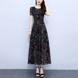 RM19383#高端短袖连衣裙女2023新款夏季端庄大气妈妈显瘦V领名牌碎花裙子