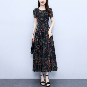 RM19383#高端短袖连衣裙女2023新款夏季端庄大气妈妈显瘦V领名牌碎花裙子