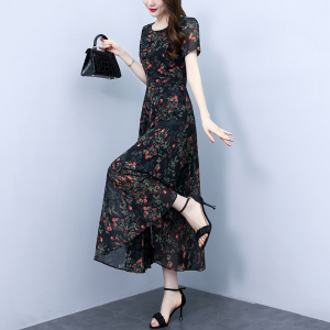 RM19383#高端短袖连衣裙女2023新款夏季端庄大气妈妈显瘦V领名牌碎花裙子