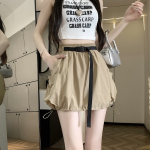 RM15534#夏季新款美式复古抽绳工装短裙女松紧高腰显瘦百搭休闲半身裙