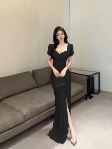 Deep V-shaped Slim Fit Long Dress