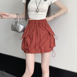 RM16659#夏季新款工装短裙女松紧高腰抽绳休闲美式速干包臀半身裙