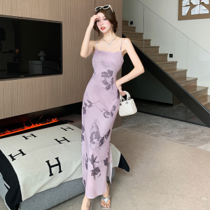 Hip wrap dress for women with retro design and butterfly print strap split skirt