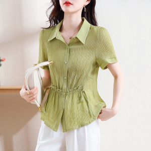 RM15598#夏季超修身单排扣泡泡袖小清新淑女常规短袖衬衫休闲衬衫