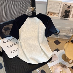 RM16271#灰色星星T恤女短袖夏季新款休闲宽松不规则设计感上衣