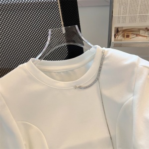 RM16272#夏季新款设计感小众链条短袖T恤女显瘦休闲短款正肩上衣