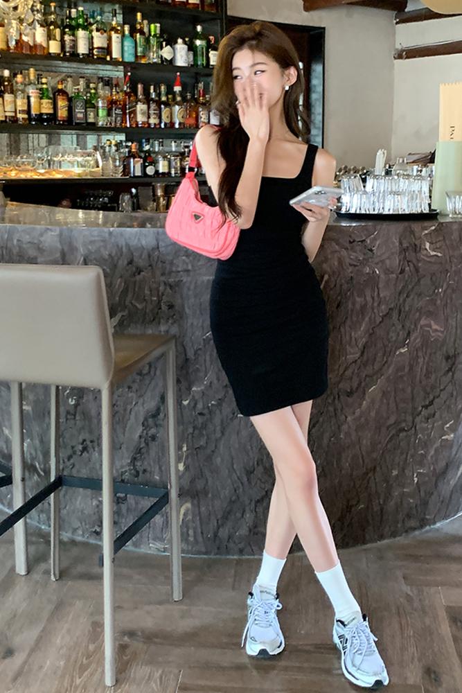 實拍2023夏裝新款純欲辣妹遮副乳顯瘦包臀連衣裙吊帶裙女