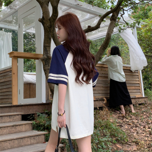 RM15894#夏季宽松大版polo领中长款洋气短袖上衣t恤女