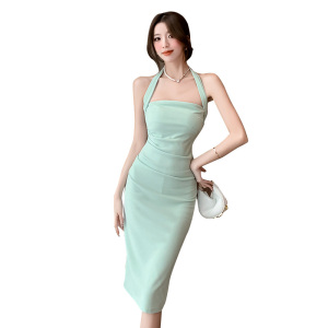 RM22012#法式小众挂脖连衣裙女新款修身显瘦气质吊带包臀裙子