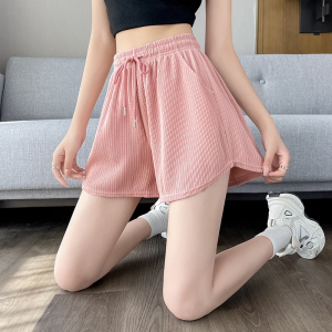 RM15725#冰丝短裤女夏季薄款高腰宽松垂感三分运动阔腿休闲裤子