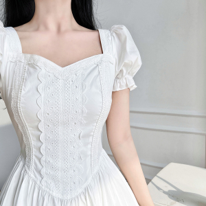 TR43907# 白色连衣裙淑女X型长裙方领套头 服装批发女装批发服饰货源