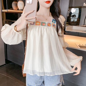 RM15884#夏季新款法式撞色花朵甜美防晒衫长袖防晒衬衫