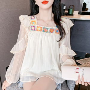 RM15884#夏季新款法式撞色花朵甜美防晒衫长袖防晒衬衫