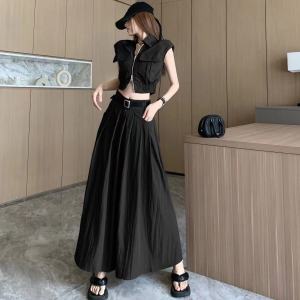 RM18743#韩版小众高级感套装女夏季新款复古显瘦工装上衣+高腰显瘦百褶裙