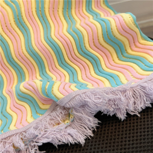 RM18571#甜美撞色条纹Polo领针织短袖女2023夏季新款法式别致流苏上衣