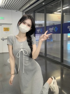 TR36882# 设计感辣妹修身针织连衣裙女开叉显瘦系带垂感裙子 服装批发女装批发服饰货源