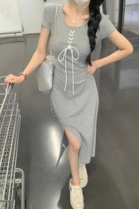 TR36882# 设计感辣妹修身针织连衣裙女开叉显瘦系带垂感裙子 服装批发女装批发服饰货源