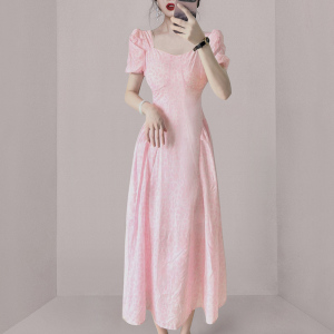 RM18703#连衣裙甜美淑女超修身X型长裙短袖泡泡袖