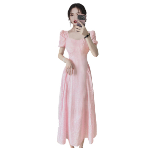 RM18703#连衣裙甜美淑女超修身X型长裙短袖泡泡袖
