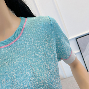 RM18429#夏季新款设计感渐变色烫钻重工T恤冰丝针织上衣女