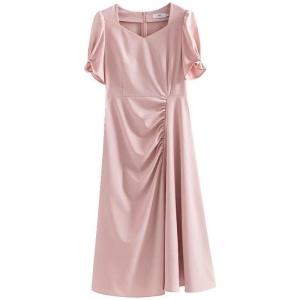 RM17873#温柔风气质通勤修身显瘦连衣裙女夏季2023新款泡泡袖短袖方领裙子