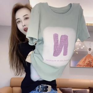 TR42477# 纯棉烫钻短袖t恤女夏季新款设计感时尚百搭圆领上衣体恤衫潮 服装批发女装批发服饰货源