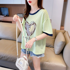 RM16167#提花后包领韩版夏季撞色印花短袖T恤女潮