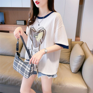 RM16167#提花后包领韩版夏季撞色印花短袖T恤女潮