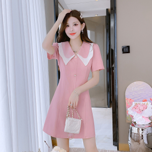 RM18331#娃娃领收腰显瘦超仙夏季短裙洋气短袖气质高级连衣裙
