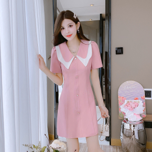 RM18331#娃娃领收腰显瘦超仙夏季短裙洋气短袖气质高级连衣裙