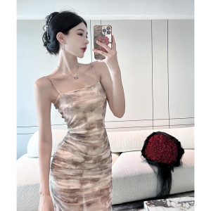 RM20170#新款女装新款气质小女人网纱印花修身包臀吊带连衣裙