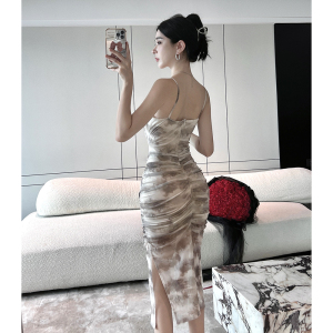 RM20170#新款女装新款气质小女人网纱印花修身包臀吊带连衣裙