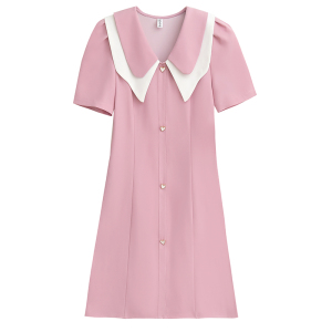 RM18331#娃娃领收腰显瘦超仙夏季短裙洋气短袖气质高级连衣裙