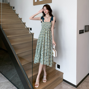 RM21806#新款法式复古抹胸吊带连衣裙女夏季新款高级气质收腰显瘦碎花裙