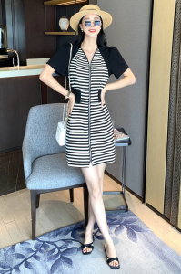 RM18256#设计感撞色连衣裙女夏季新款韩版休闲拉链长款/短款裙子